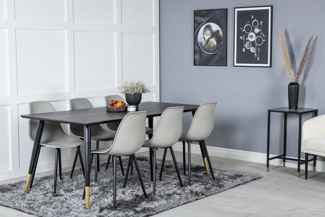 Venture Home Dipp Dining Table - 180*90cm - Black / Black Brass+Polar Plastic Dining Chair - Black Legs / Grey Plastic_6