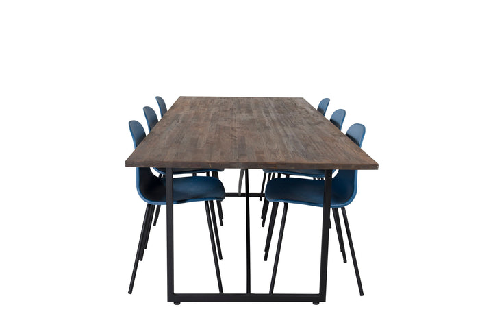 Venture Home Padang Dining Table - 250*100*H76 - Dark Teak / Black+Arctic Dining Chair - Black Legs - Blue Plastic_6