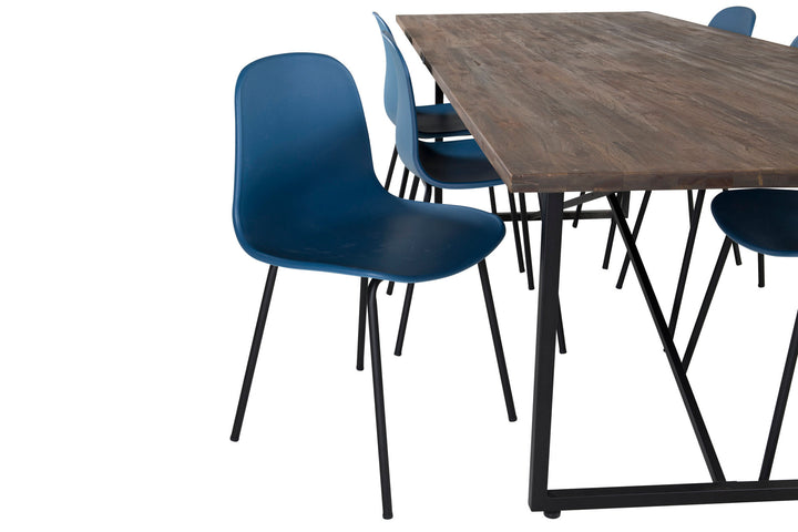 Venture Home Padang Dining Table - 250*100*H76 - Dark Teak / Black+Arctic Dining Chair - Black Legs - Blue Plastic_6