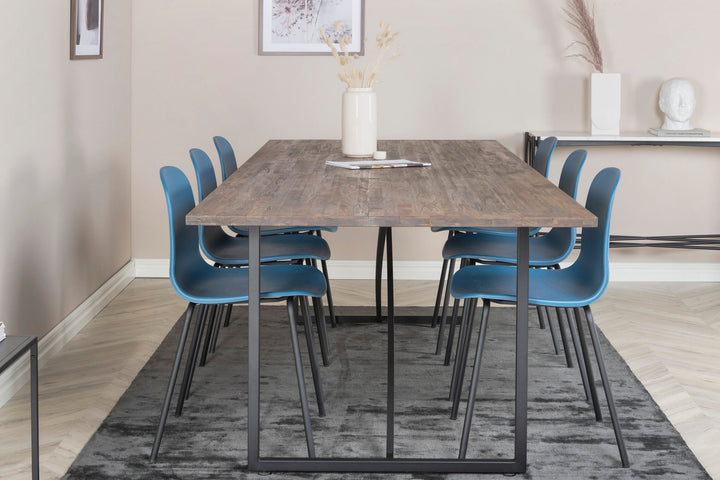 Venture Home Padang Dining Table - 250*100*H76 - Dark Teak / Black+Arctic Dining Chair - Black Legs - Blue Plastic_6
