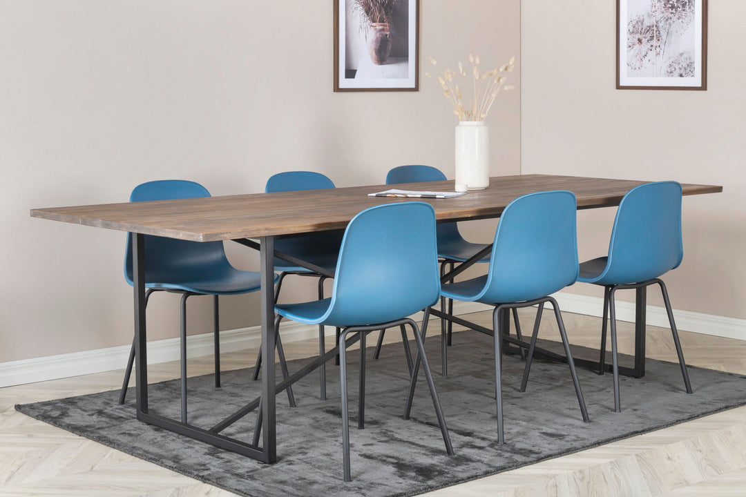 Venture Home Padang Dining Table - 250*100*H76 - Dark Teak / Black+Arctic Dining Chair - Black Legs - Blue Plastic_6