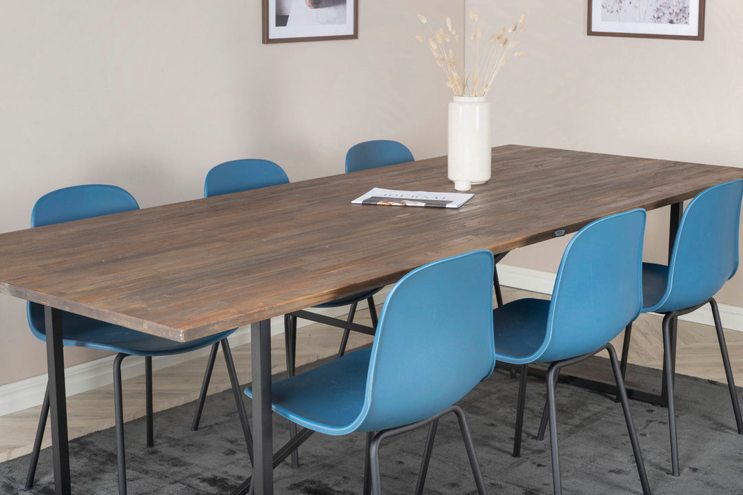 Venture Home Padang Dining Table - 250*100*H76 - Dark Teak / Black+Arctic Dining Chair - Black Legs - Blue Plastic_6