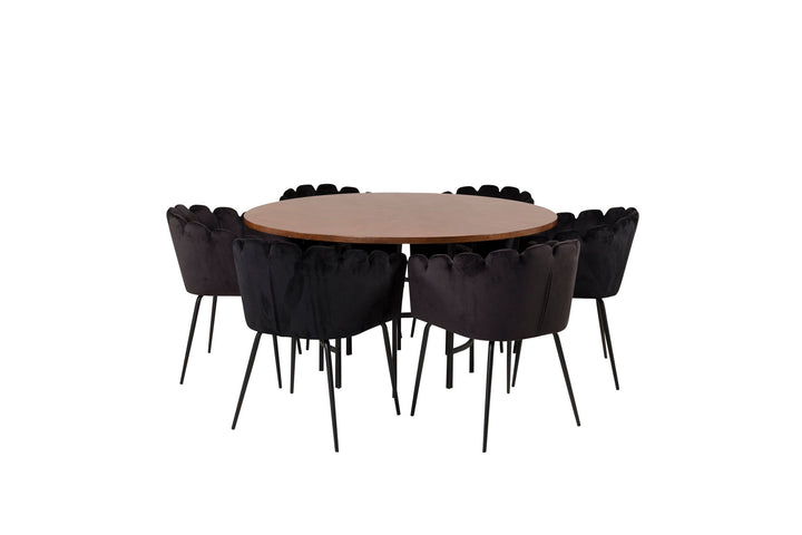 Venture Home Copenhagen - Dining Table round - Brown / Black+Limhamn - Chair - Black Velvet_6