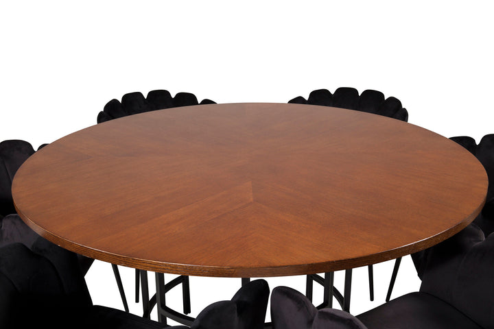 Venture Home Copenhagen - Dining Table round - Brown / Black+Limhamn - Chair - Black Velvet_6