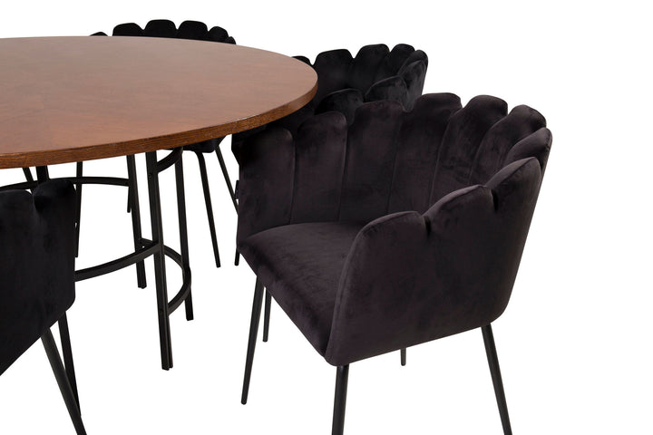 Venture Home Copenhagen - Dining Table round - Brown / Black+Limhamn - Chair - Black Velvet_6