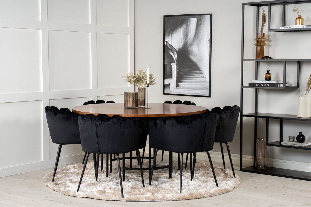 Venture Home Copenhagen - Dining Table round - Brown / Black+Limhamn - Chair - Black Velvet_6