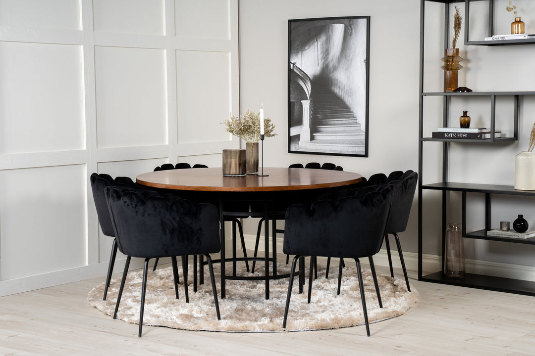 Venture Home Copenhagen - Dining Table round - Brown / Black+Limhamn - Chair - Black Velvet_6