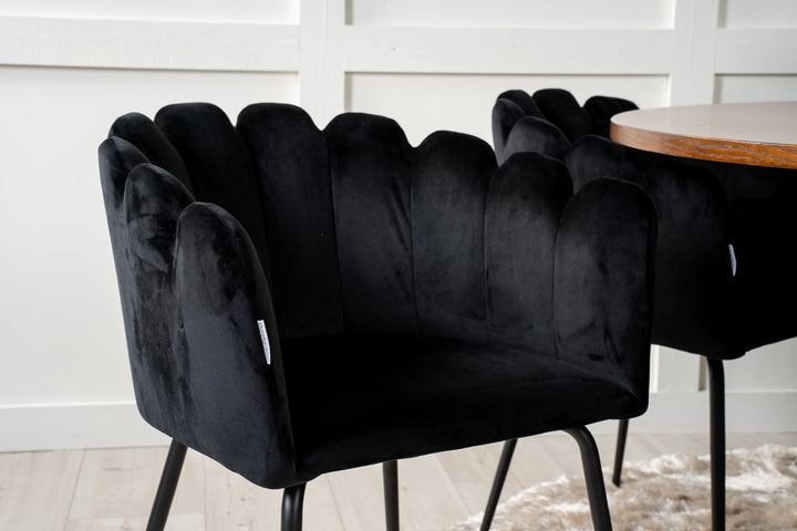 Venture Home Copenhagen - Dining Table round - Brown / Black+Limhamn - Chair - Black Velvet_6