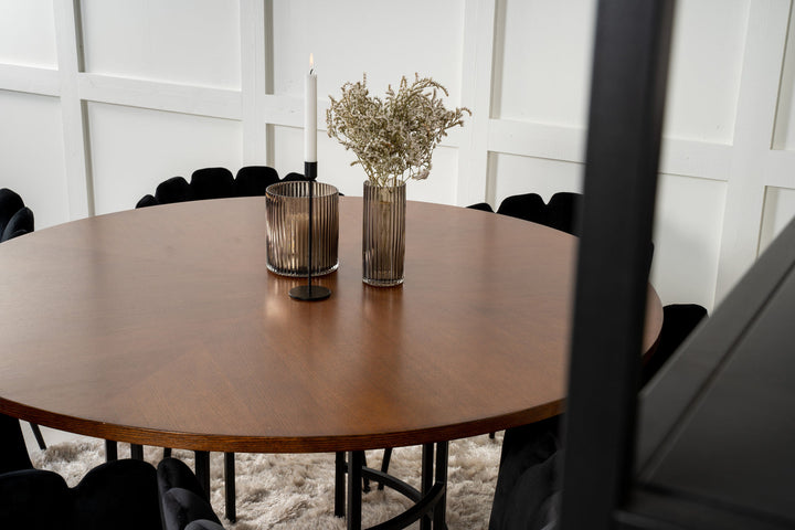 Venture Home Copenhagen - Dining Table round - Brown / Black+Limhamn - Chair - Black Velvet_6