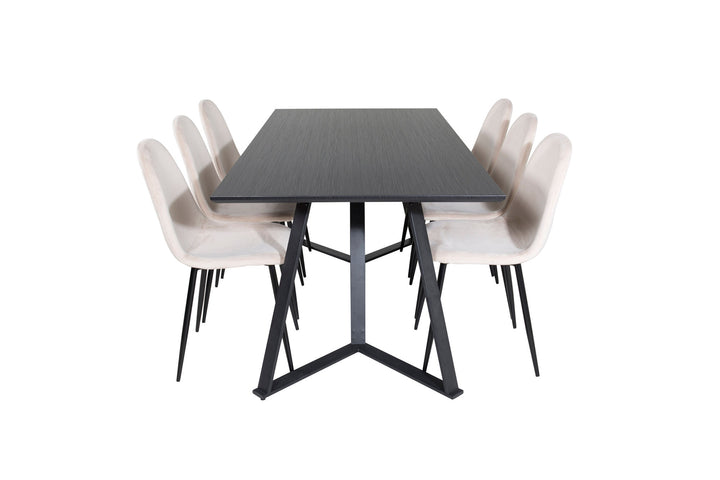 Venture Home Marina Dining Table - Black top / Black Legs +Polar Dining Chair- Black legs / Beige Velvet (ersätter 19902-880)_6