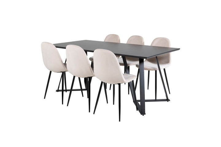 Venture Home Marina Dining Table - Black top / Black Legs +Polar Dining Chair- Black legs / Beige Velvet (ersätter 19902-880)_6