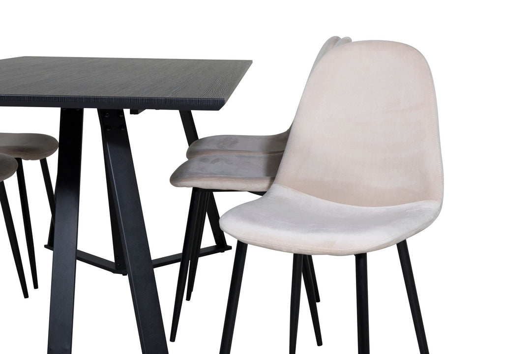 Venture Home Marina Dining Table - Black top / Black Legs +Polar Dining Chair- Black legs / Beige Velvet (ersätter 19902-880)_6