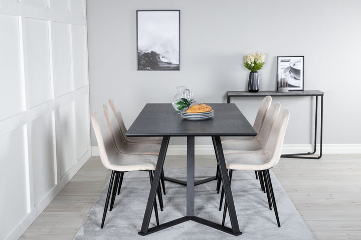 Venture Home Marina Dining Table - Black top / Black Legs +Polar Dining Chair- Black legs / Beige Velvet (ersätter 19902-880)_6