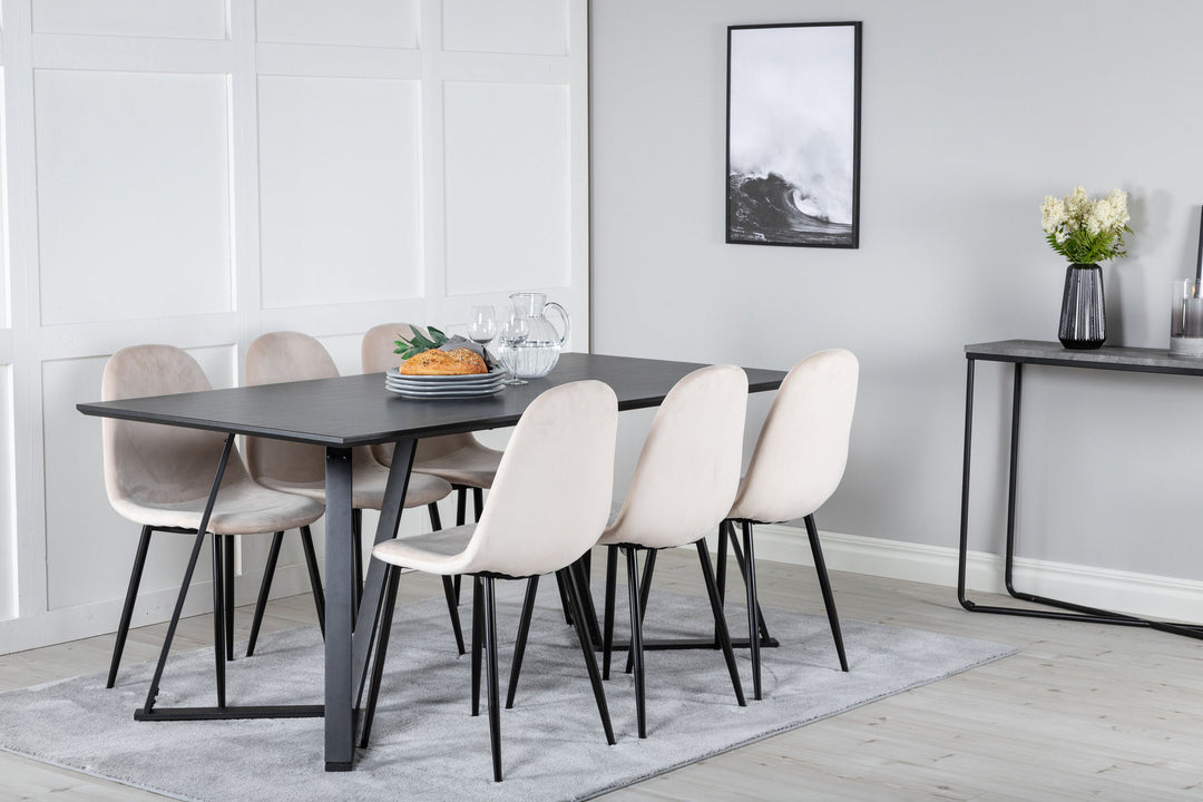Venture Home Marina Dining Table - Black top / Black Legs +Polar Dining Chair- Black legs / Beige Velvet (ersätter 19902-880)_6