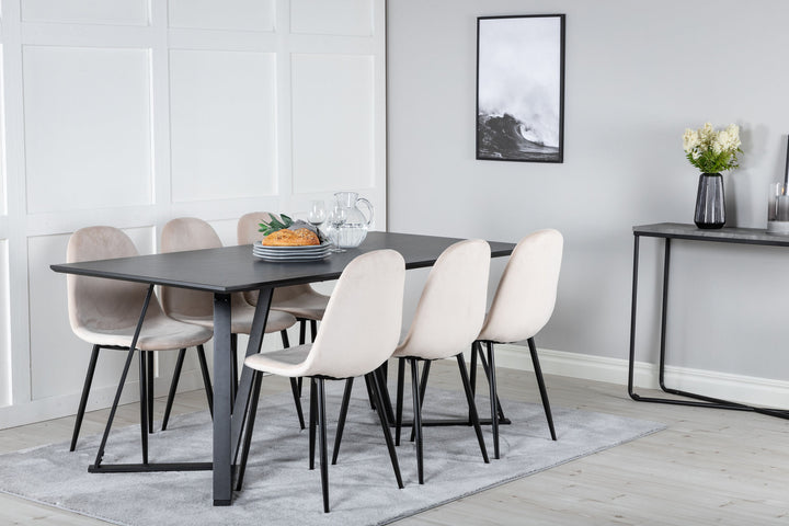 Venture Home Marina Dining Table - Black top / Black Legs +Polar Dining Chair- Black legs / Beige Velvet (ersätter 19902-880)_6