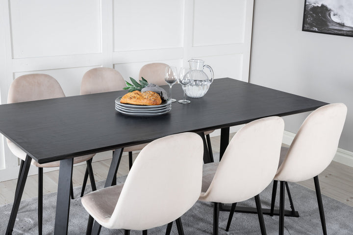 Venture Home Marina Dining Table - Black top / Black Legs +Polar Dining Chair- Black legs / Beige Velvet (ersätter 19902-880)_6