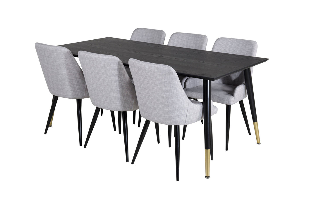 Venture Home Dipp Dining Table - 180*90cm - Black / Black Brass+Plaza Dining chair - Black legs - Light Grey Fabric_6