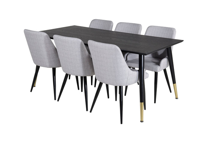 Venture Home Dipp Dining Table - 180*90cm - Black / Black Brass+Plaza Dining chair - Black legs - Light Grey Fabric_6