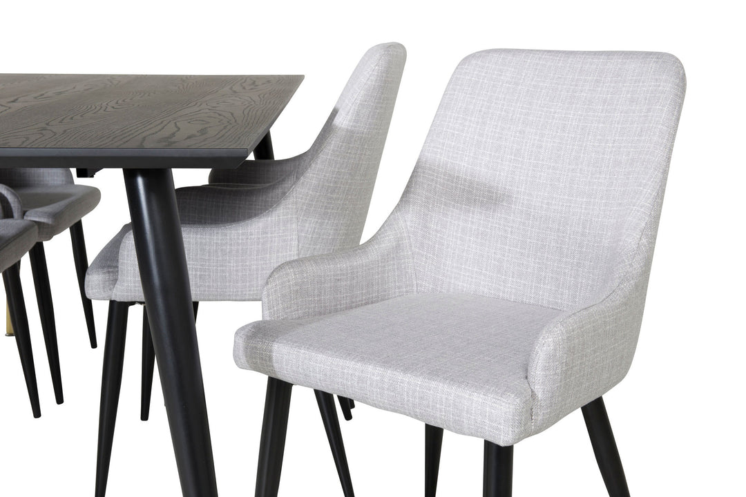 Venture Home Dipp Dining Table - 180*90cm - Black / Black Brass+Plaza Dining chair - Black legs - Light Grey Fabric_6