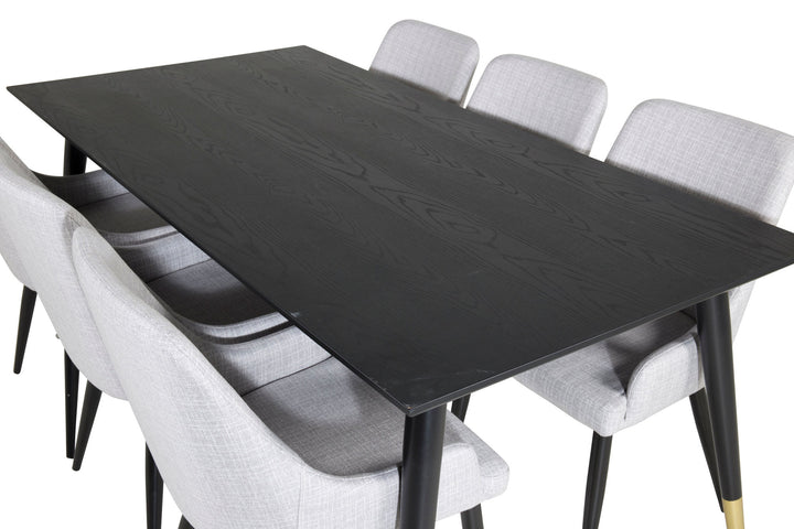 Venture Home Dipp Dining Table - 180*90cm - Black / Black Brass+Plaza Dining chair - Black legs - Light Grey Fabric_6