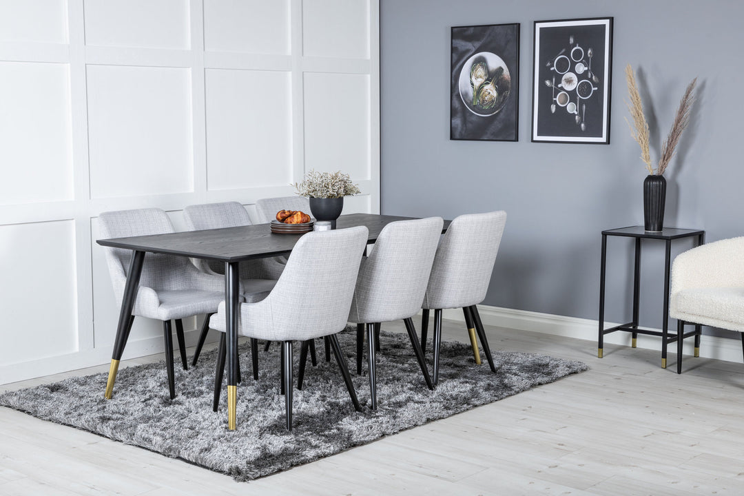 Venture Home Dipp Dining Table - 180*90cm - Black / Black Brass+Plaza Dining chair - Black legs - Light Grey Fabric_6