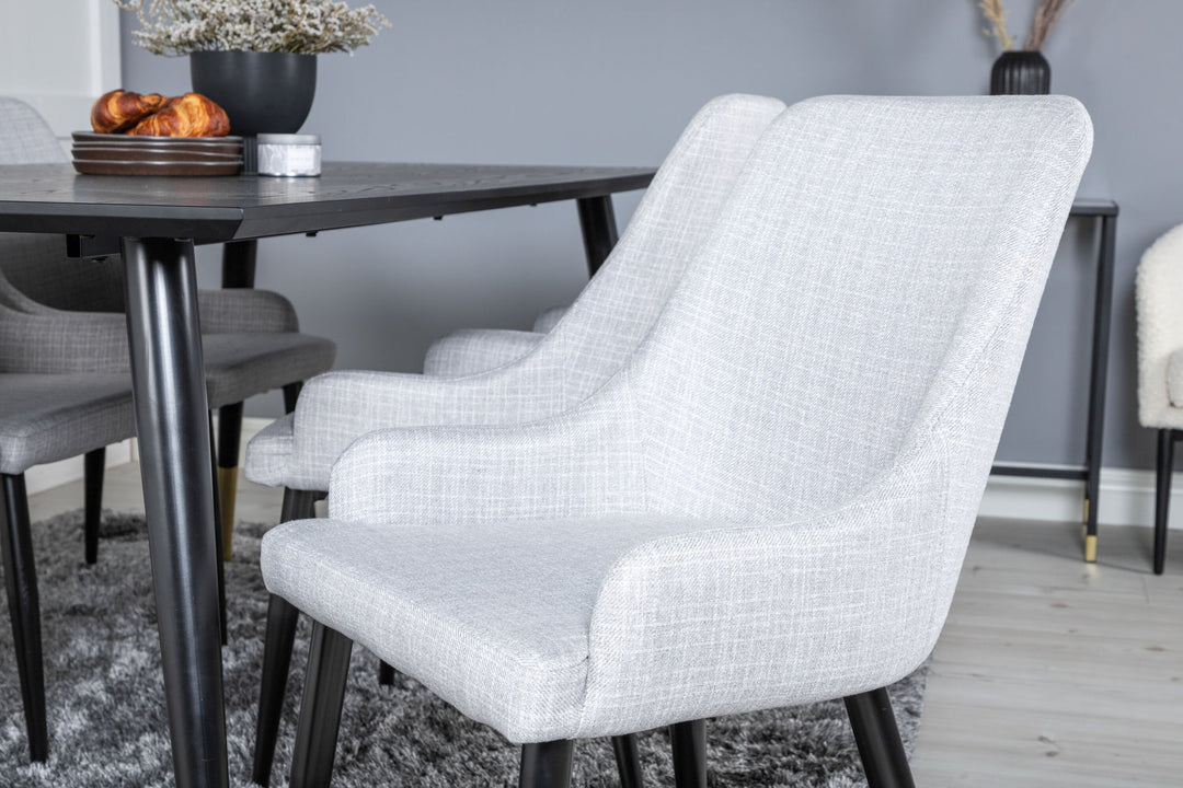 Venture Home Dipp Dining Table - 180*90cm - Black / Black Brass+Plaza Dining chair - Black legs - Light Grey Fabric_6