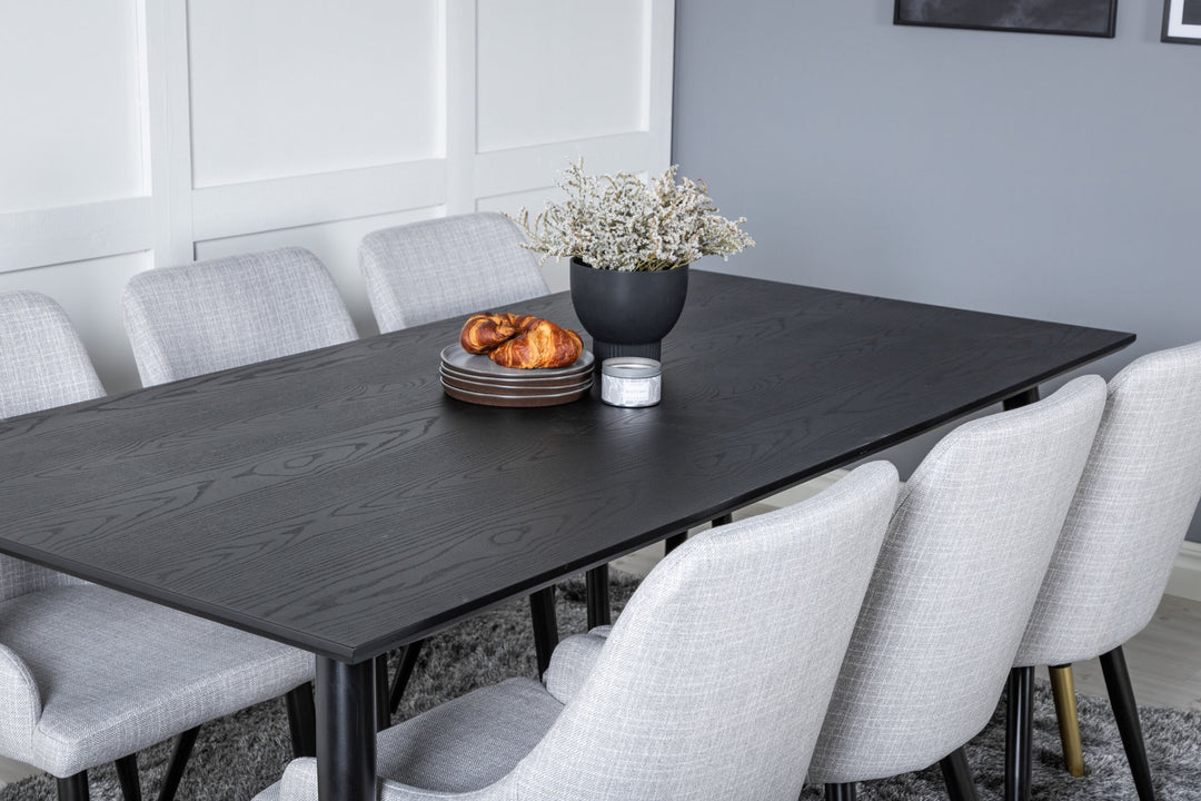 Venture Home Dipp Dining Table - 180*90cm - Black / Black Brass+Plaza Dining chair - Black legs - Light Grey Fabric_6