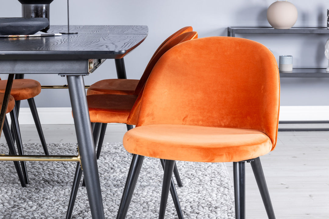 Venture Home Gold Extention table - 180/220*85*H76 Black Veneer - Black legs - Brass details+Velvet Dining Chair - Orange / Black_6