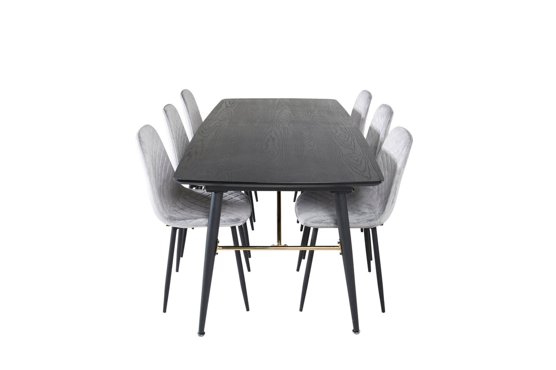 Venture Home Gold Extention table - 180/220*85*H76 Black Veneer - Black legs - Brass details+Polar Diamond Dining Chair - Black Legs - Grey Velvet_6