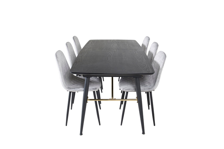 Venture Home Gold Extention table - 180/220*85*H76 Black Veneer - Black legs - Brass details+Polar Diamond Dining Chair - Black Legs - Grey Velvet_6