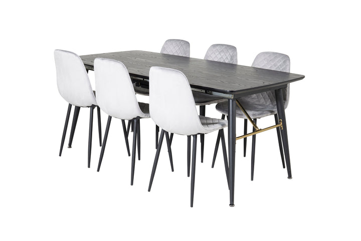 Venture Home Gold Extention table - 180/220*85*H76 Black Veneer - Black legs - Brass details+Polar Diamond Dining Chair - Black Legs - Grey Velvet_6