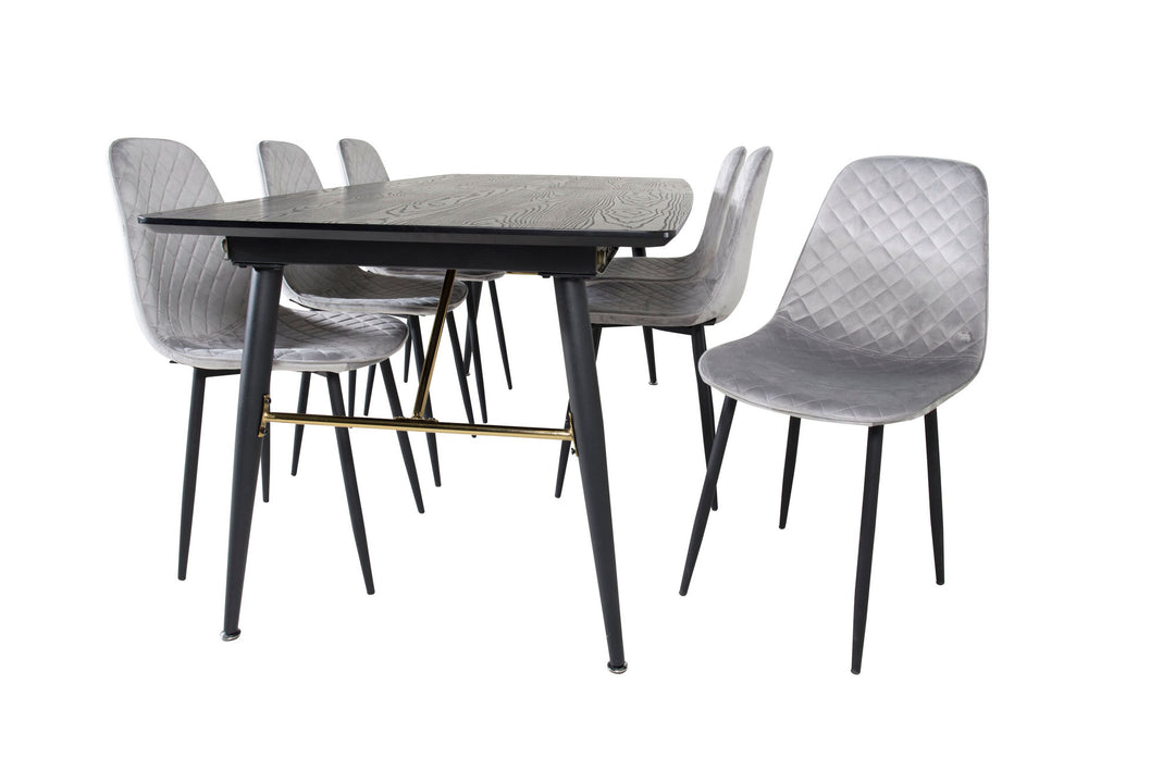 Venture Home Gold Extention table - 180/220*85*H76 Black Veneer - Black legs - Brass details+Polar Diamond Dining Chair - Black Legs - Grey Velvet_6