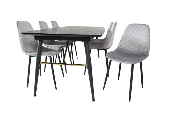 Venture Home Gold Extention table - 180/220*85*H76 Black Veneer - Black legs - Brass details+Polar Diamond Dining Chair - Black Legs - Grey Velvet_6