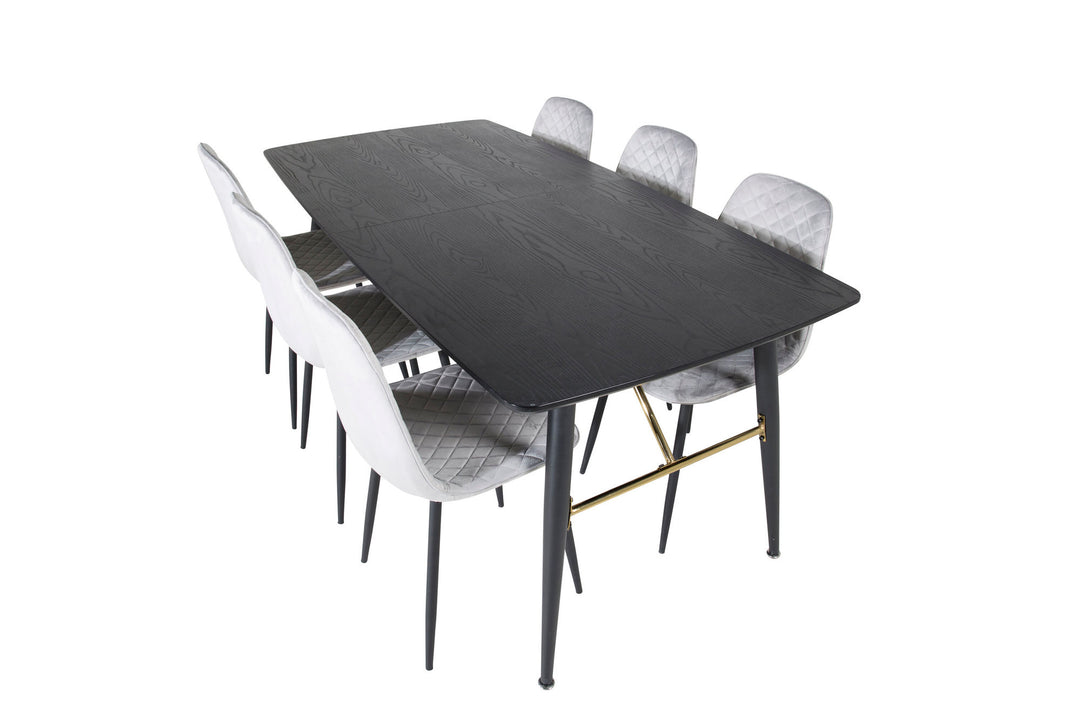 Venture Home Gold Extention table - 180/220*85*H76 Black Veneer - Black legs - Brass details+Polar Diamond Dining Chair - Black Legs - Grey Velvet_6