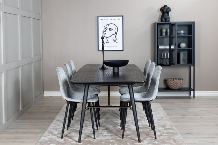 Venture Home Gold Extention table - 180/220*85*H76 Black Veneer - Black legs - Brass details+Polar Diamond Dining Chair - Black Legs - Grey Velvet_6