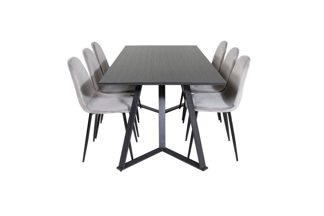 Venture Home Marina Dining Table - Black top / Black Legs +Polar Dining Chair - Black legs / Light Grey Velvet (ersätter 19902-885)_6