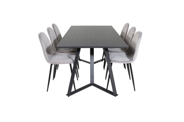 Venture Home Marina Dining Table - Black top / Black Legs +Polar Dining Chair - Black legs / Light Grey Velvet (ersätter 19902-885)_6