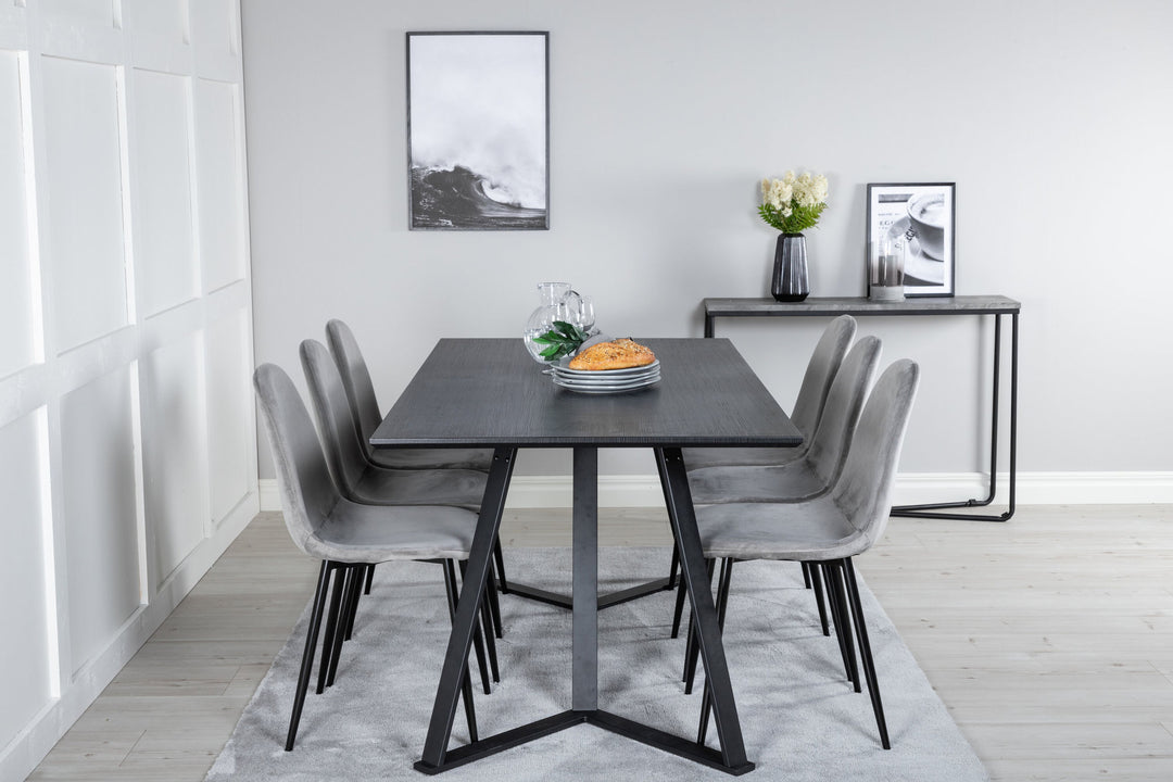 Venture Home Marina Dining Table - Black top / Black Legs +Polar Dining Chair - Black legs / Light Grey Velvet (ersätter 19902-885)_6