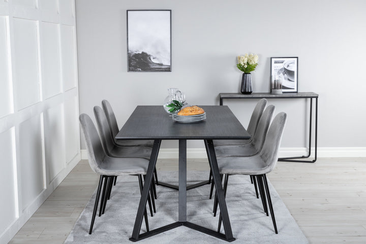 Venture Home Marina Dining Table - Black top / Black Legs +Polar Dining Chair - Black legs / Light Grey Velvet (ersätter 19902-885)_6