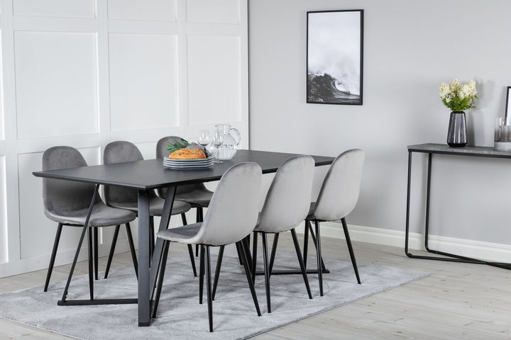 Venture Home Marina Dining Table - Black top / Black Legs +Polar Dining Chair - Black legs / Light Grey Velvet (ersätter 19902-885)_6
