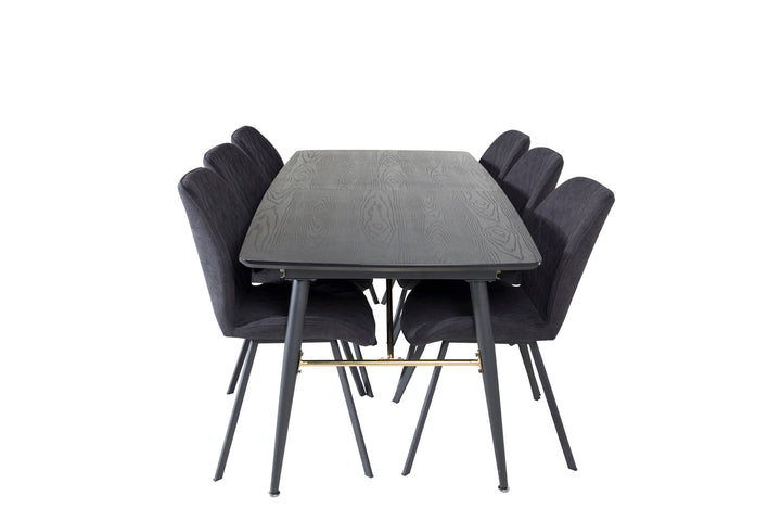 Venture Home Gold Extention table - 180/220*85*H76 Black Veneer - Black legs - Brass details+Gemma Dining Chair - Black Legs - Black Fabric_6