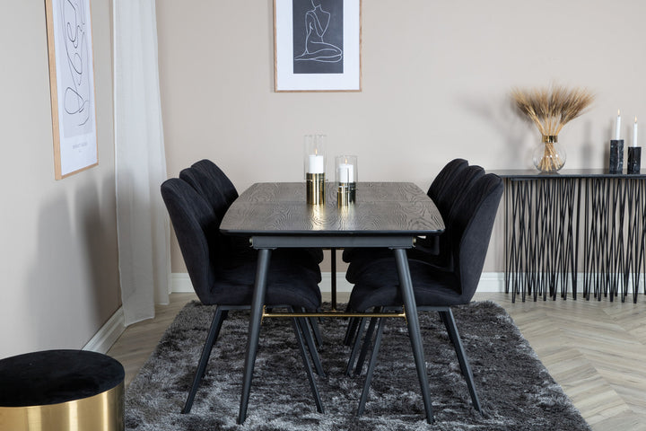 Venture Home Gold Extention table - 180/220*85*H76 Black Veneer - Black legs - Brass details+Gemma Dining Chair - Black Legs - Black Fabric_6