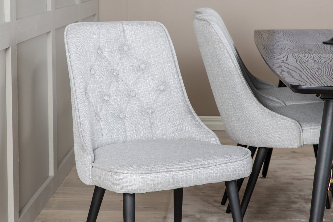 Venture Home Gold Extention table - 180/220*85*H76 Black Veneer - Black legs - Brass details+Velvet Deluxe Dining Chair - Black Legs - Light Grey Fabric_6