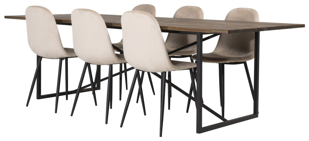 Venture Home Padang Matbord - Svart / mörk Teak - 250*100*H76+Polar Dining Chair - Black legs / Beige Velvet_6