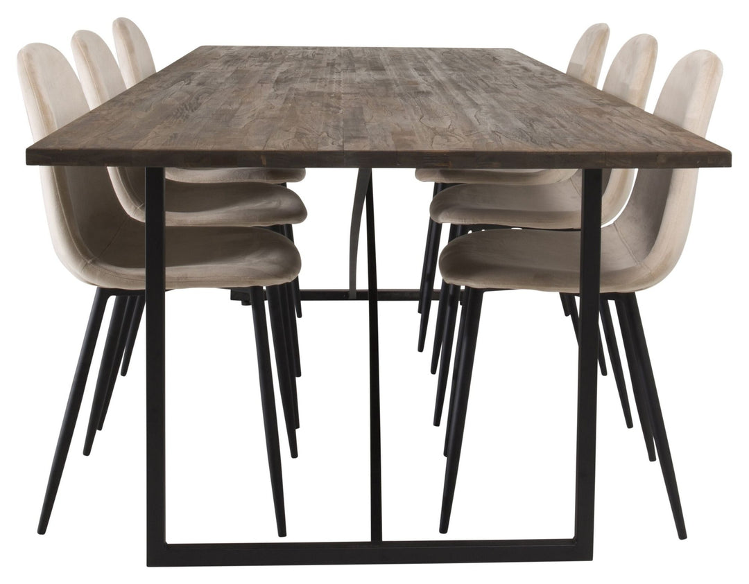 Venture Home Padang Matbord - Svart / mörk Teak - 250*100*H76+Polar Dining Chair - Black legs / Beige Velvet_6