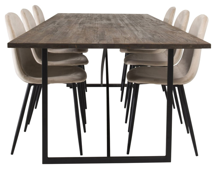 Venture Home Padang Matbord - Svart / mörk Teak - 250*100*H76+Polar Dining Chair - Black legs / Beige Velvet_6