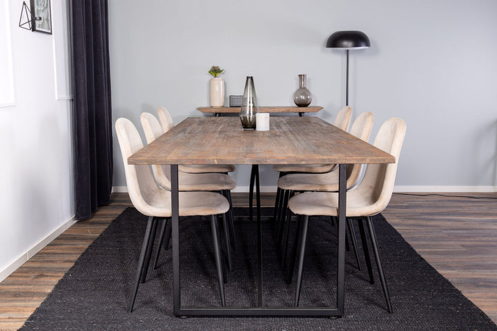 Venture Home Padang Matbord - Svart / mörk Teak - 250*100*H76+Polar Dining Chair - Black legs / Beige Velvet_6