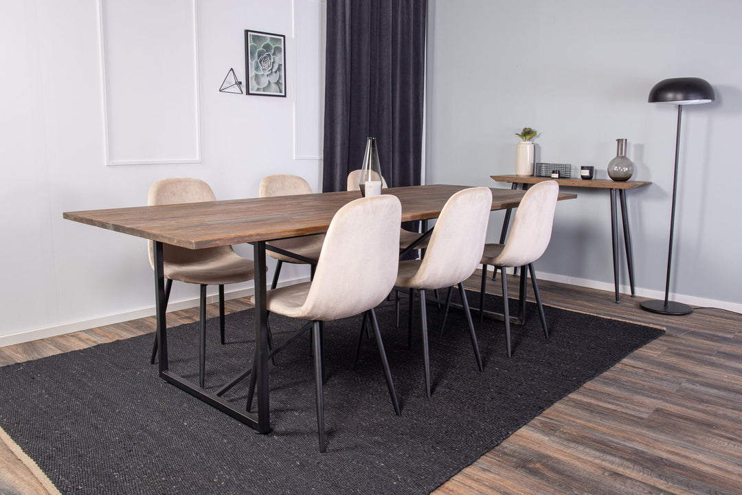 Venture Home Padang Matbord - Svart / mörk Teak - 250*100*H76+Polar Dining Chair - Black legs / Beige Velvet_6