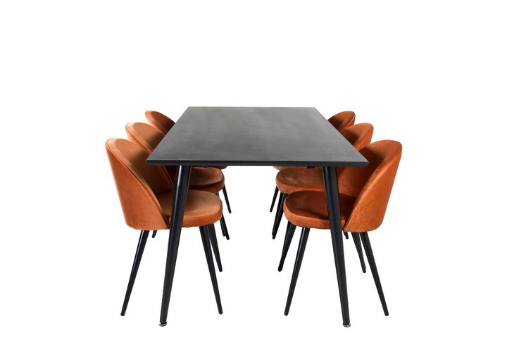 Venture Home Dipp Dining Table - 180*90cm - Black Veneer / all black legs +Velvet Dining Chair - Orange / Black_6