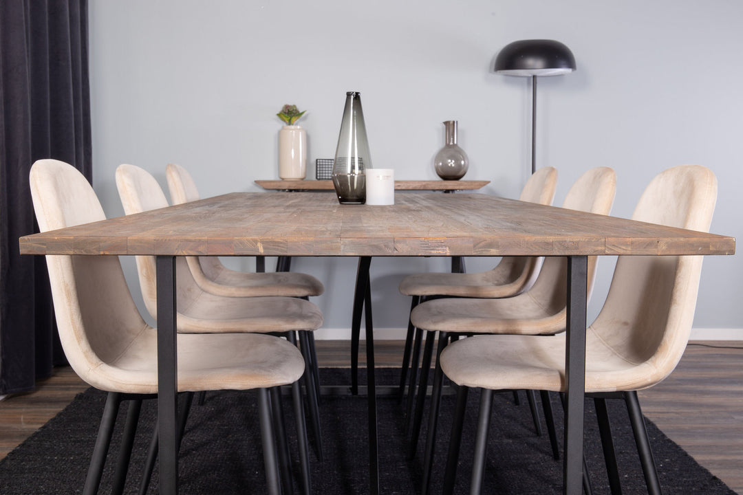 Venture Home Padang Matbord - Svart / mörk Teak - 250*100*H76+Polar Dining Chair - Black legs / Beige Velvet_6